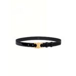 CELINE Women's Black Patent Calfskin Belt Triomphe Gold Buckle 2.5cm