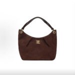 CHANEL 26C Dark Brown Suede Gold Logo Quilted Leather Chain Hobo Top Handle Bag - Image 5