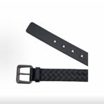 BOTTEGA VENETA Woven Leather Belt Square Pin Buckle Black 3.5cm - Image 4