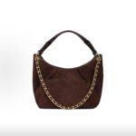 CHANEL 26C Dark Brown Suede Gold Logo Quilted Leather Chain Hobo Top Handle Bag - Image 7
