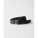 PRADA Men's Black Calfskin Leather Belt 3.3cm