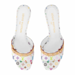 Takashi Murakami x LV White Leather Slide Heels,3.5cm Heel Height - Image 4