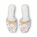 Takashi Murakami x Louis Vuitton White Leather Flat Slides - Image 4