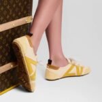 LV Sneakerina 1AHNEU Pale Beige Lamb Suede Lace-Up Ballet Trainer - Image 2