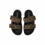 LV Slide 1AHMDM Women’s Flat Sandals, Cocoa Brown with Monogram & Leather Lining - Image 3
