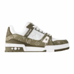 LV Trainer 1AILAR Sneakers, Khaki Green Calfskin & Monogram Denim - Image 2