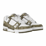 LV Trainer 1AILAR Sneakers, Khaki Green Calfskin & Monogram Denim