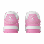 LV Trainer 1AIKOM Sneakers, Pink Calfskin & Monogram Denim Canvas - Image 4