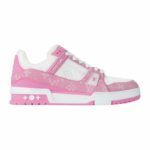 LV Trainer 1AIKOM Sneakers, Pink Calfskin & Monogram Denim Canvas - Image 2