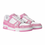 LV Trainer 1AIKOM Sneakers, Pink Calfskin & Monogram Denim Canvas