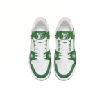 Louis Vuitton Trainer Sneaker Low, White & Green Monogram Denim (1A9JHX) - Image 2